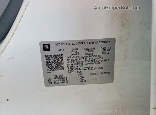 2GCRCNEC7K1189705 2019 CHEVROLET SILVERADO White Շարժիչի բաժամունքի տեսք