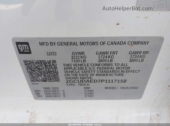 2GCUDAED7P1117158 2023 CHEVROLET SILVERADO White Engine compartment view