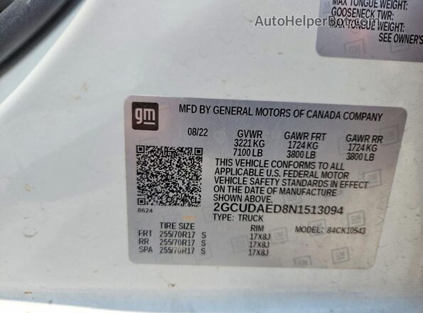 2GCUDAED8N1513094 2022 CHEVROLET SILVERADO White Շարժիչի բաժամունքի տեսք