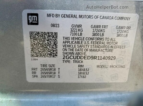 2GCUDDED9R1140929 2024 CHEVROLET SILVERADO Silver VIN կոդի պիտակի տեսք
