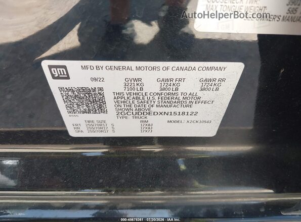 2GCUDDEDXN1518122 2022 CHEVROLET SILVERADO Black Вид підкапотного простору