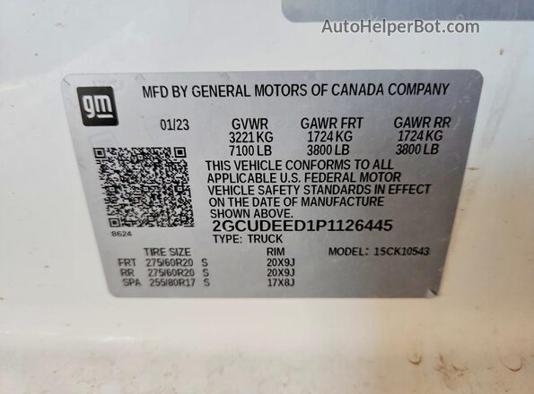 2GCUDEED1P1126445 2023 CHEVROLET SILVERADO White Widok komory silnika