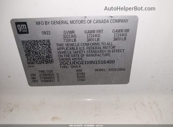 2GCUDGED0N1516400 2022 CHEVROLET SILVERADO White Widok komory silnika