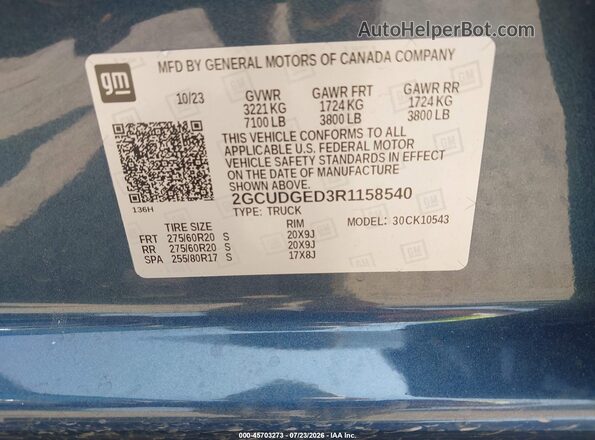 2GCUDGED3R1158540 2024 CHEVROLET SILVERADO Blue ძრავის განყოფილების ხედი