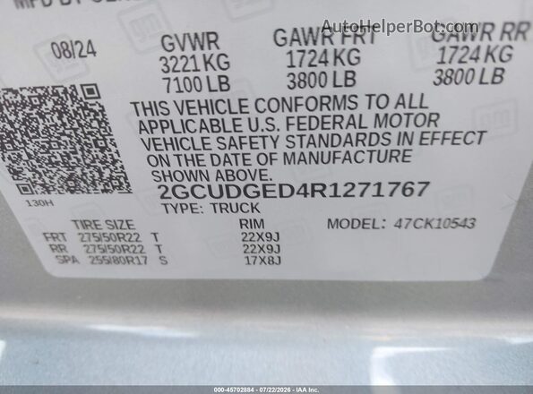 2GCUDGED4R1271767 2024 CHEVROLET SILVERADO Pewter Widok komory silnika