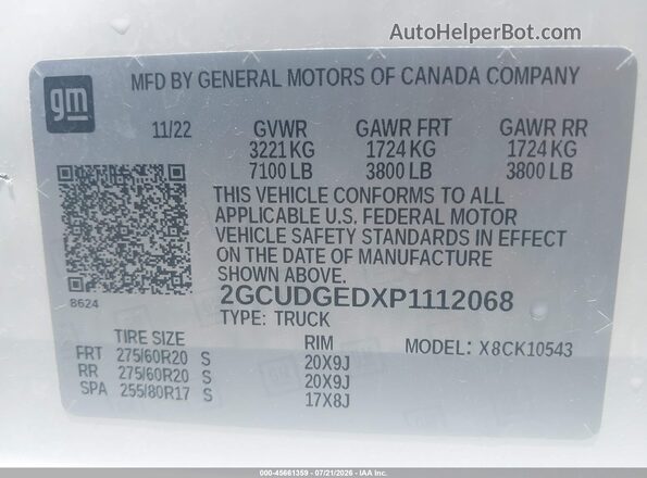 2GCUDGEDXP1112068 2023 CHEVROLET SILVERADO White Вид підкапотного простору