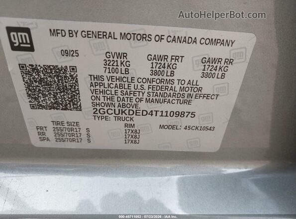 2GCUKDED4T1109875 2026 CHEVROLET SILVERADO Gray Շարժիչի բաժամունքի տեսք
