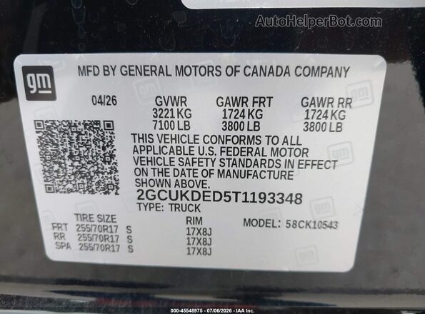 2GCUKDED5T1193348 2026 CHEVROLET SILVERADO Black Engine compartment view