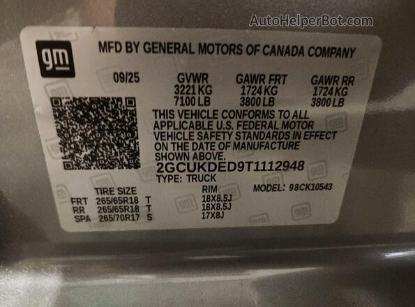 2GCUKDED9T1112948 2026 CHEVROLET SILVERADO Gray Vista del compartimento del motor