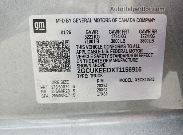 2GCUKEEDXT1156916 2026 CHEVROLET SILVERADO Gray Vista del compartimento del motor