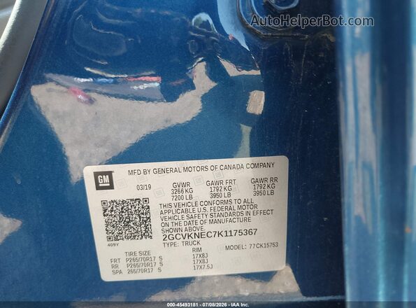 2GCVKNEC7K1175367 2019 CHEVROLET SILVERADO Blue Вид підкапотного простору