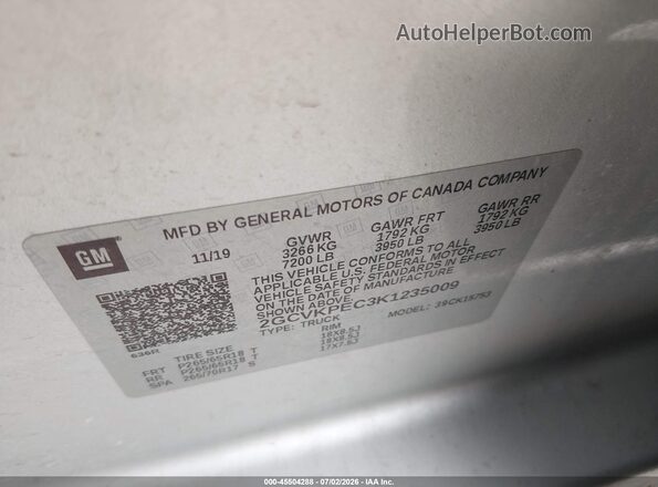 2GCVKPEC3K1235009 2019 CHEVROLET SILVERADO Silver Vista del compartimento del motor