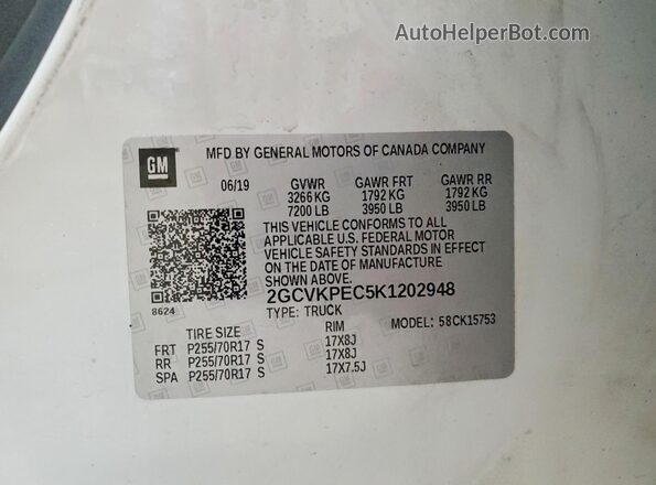 2GCVKPEC5K1202948 2019 CHEVROLET SILVERADO White Շարժիչի բաժամունքի տեսք