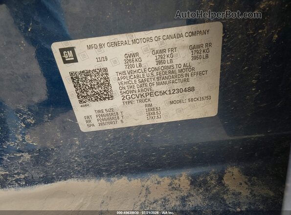 2GCVKPEC5K1230488 2019 CHEVROLET SILVERADO Blue Widok komory silnika