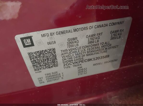 2GCVKPEC8K1203589 2019 CHEVROLET SILVERADO Red Вид підкапотного простору