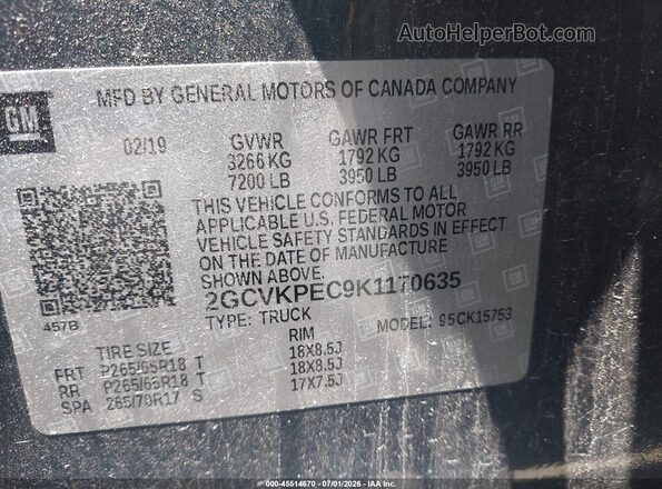 2GCVKPEC9K1170635 2019 CHEVROLET SILVERADO Gray Вид підкапотного простору