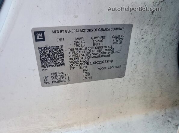 2GCVKPECXK1107849 2019 CHEVROLET SILVERADO White Vista del compartimento del motor
