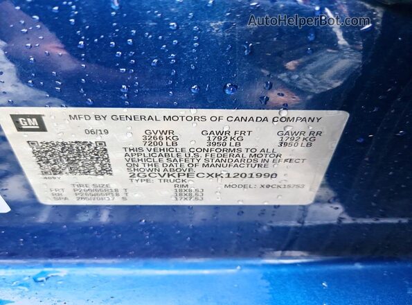 2GCVKPECXK1201990 2019 CHEVROLET SILVERADO Blue Вид підкапотного простору