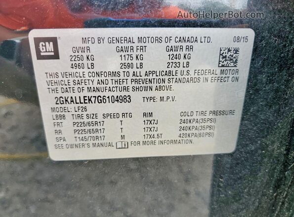 2GKALLEK7G6104983 2016 GMC TERRAIN Black 360 interior view