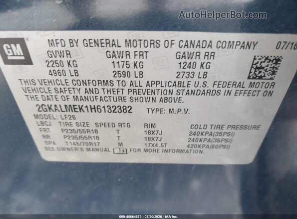 2GKALMEK1H6132382 2017 GMC TERRAIN Blue ძრავის განყოფილების ხედი
