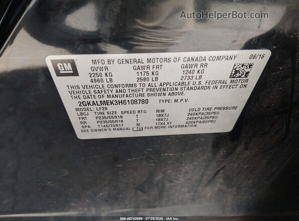2GKALMEK3H6108780 2017 GMC TERRAIN Черный Вид подкапотного пространства
