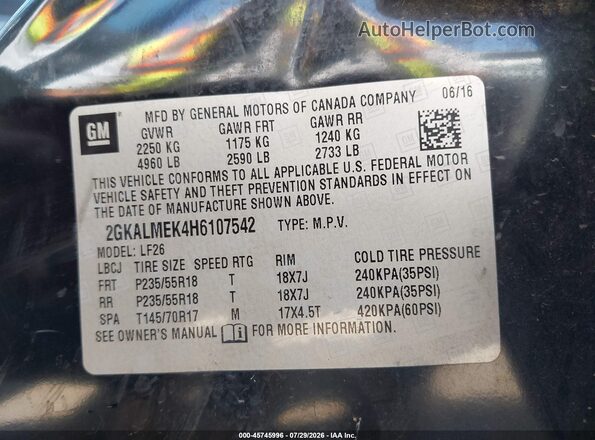 2GKALMEK4H6107542 2017 GMC TERRAIN Black Vista del compartimento del motor