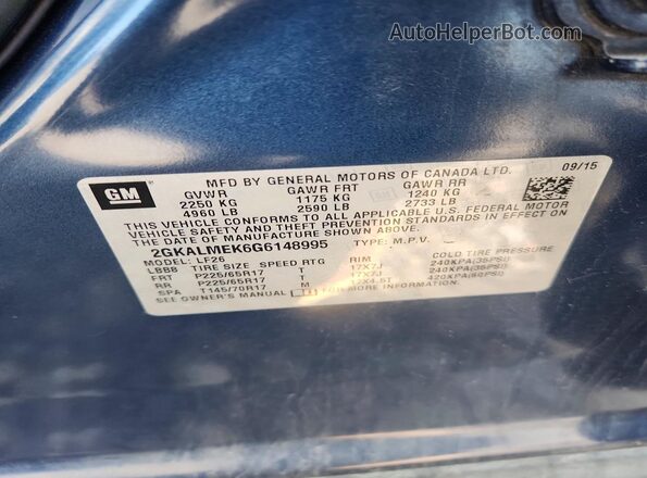 2GKALMEK6G6148995 2016 GMC TERRAIN Blue Engine compartment view