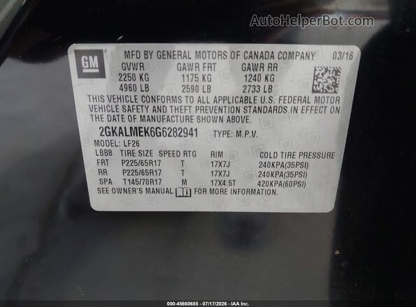 2GKALMEK6G6282941 2016 GMC TERRAIN Black Widok komory silnika