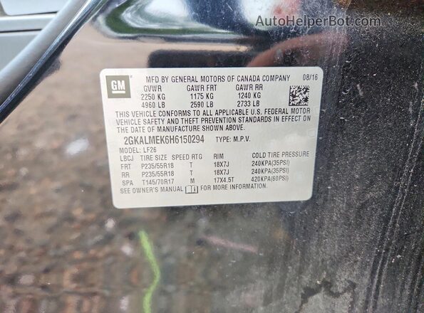 2GKALMEK6H6150294 2017 GMC TERRAIN Black Widok komory silnika