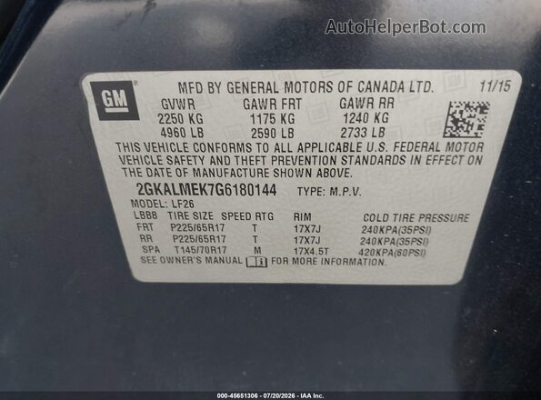 2GKALMEK7G6180144 2016 GMC TERRAIN Dark Blue Widok komory silnika