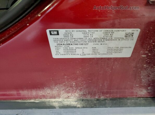 2GKALMEK7H6198127 2017 GMC TERRAIN Burgundy VIN sticker view