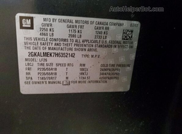 2GKALMEK7H6352142 2017 GMC TERRAIN Charcoal VIN sticker view