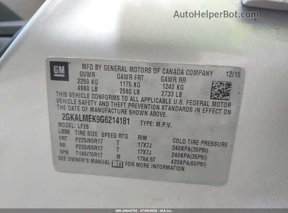 2GKALMEK9G6214181 2016 GMC TERRAIN Silver Engine compartment view