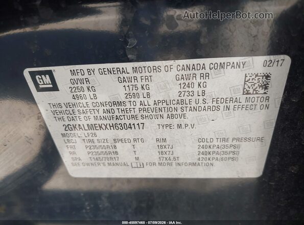 2GKALMEKXH6304117 2017 GMC TERRAIN Черный Вид подкапотного пространства
