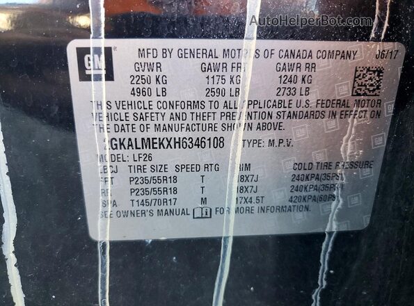 2GKALMEKXH6346108 2017 GMC TERRAIN Черный Вид наклейки с VIN-кодом