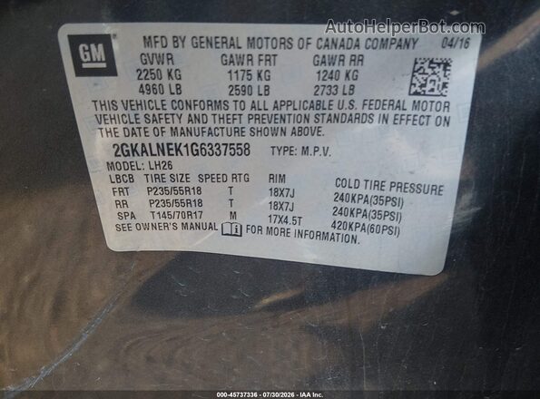 2GKALNEK1G6337558 2016 GMC TERRAIN Gray Widok komory silnika