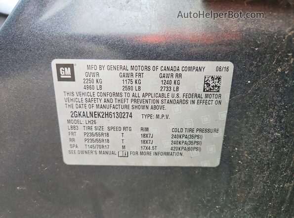 2GKALNEK2H6130274 2017 GMC TERRAIN Black VIN კოდის სტიკერის ხედი