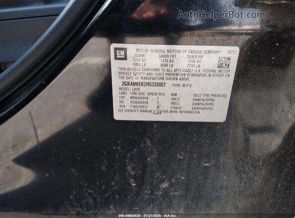 2GKALNEK2H6338087 2017 GMC TERRAIN Black Вид підкапотного простору