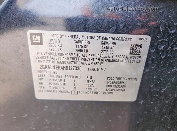 2GKALNEK4H6127330 2017 GMC TERRAIN Black VIN կոդի պիտակի տեսք