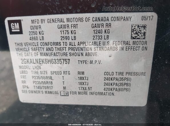 2GKALNEK6H6335757 2017 GMC TERRAIN Black Widok komory silnika