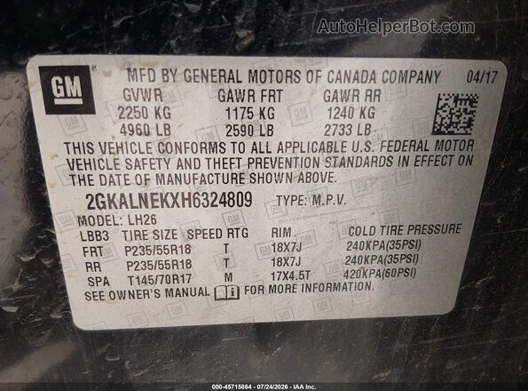 2GKALNEKXH6324809 2017 GMC TERRAIN Black Engine compartment view
