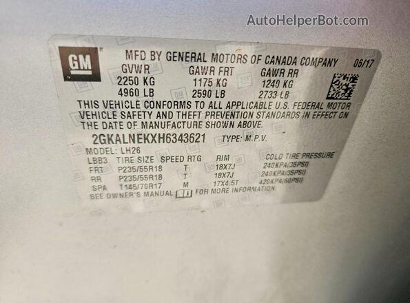 2GKALNEKXH6343621 2017 GMC TERRAIN Silver Շարժիչի բաժամունքի տեսք