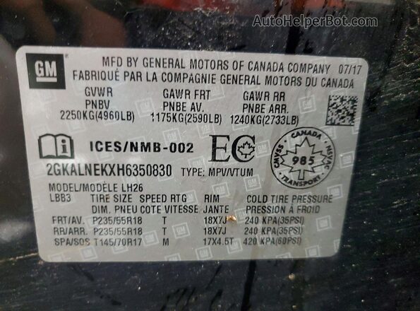 2GKALNEKXH6350830 2017 GMC TERRAIN Black VIN sticker view
