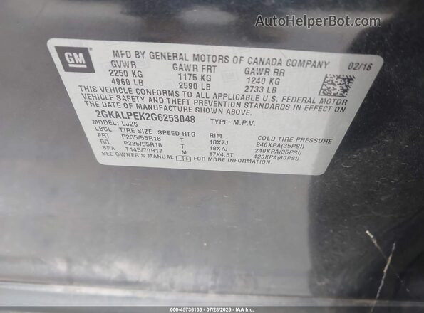 2GKALPEK2G6253048 2016 GMC TERRAIN Gray Շարժիչի բաժամունքի տեսք