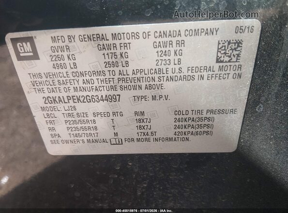 2GKALPEK2G6344997 2016 GMC TERRAIN Black Շարժիչի բաժամունքի տեսք