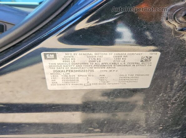 2GKALPEK3H6223705 2017 GMC TERRAIN Black Вид наклейки з VIN-кодом