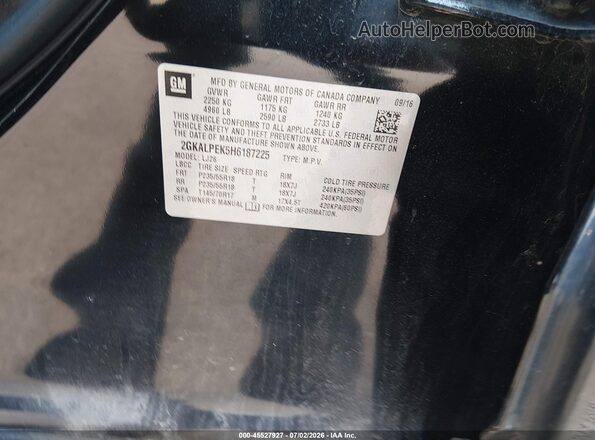 2GKALPEK5H6187225 2017 GMC TERRAIN Black Engine compartment view