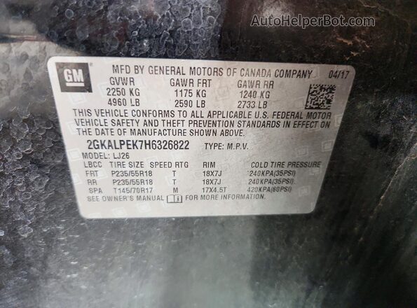 2GKALPEK7H6326822 2017 GMC TERRAIN Black VIN კოდის სტიკერის ხედი