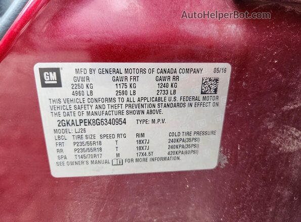 2GKALPEK8G6340954 2016 GMC TERRAIN Red VIN sticker view