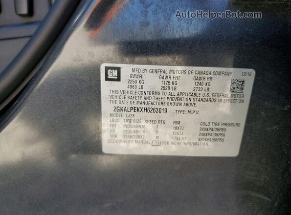 2GKALPEKXH6263019 2017 GMC TERRAIN Черный Панорамный вид салона 360°